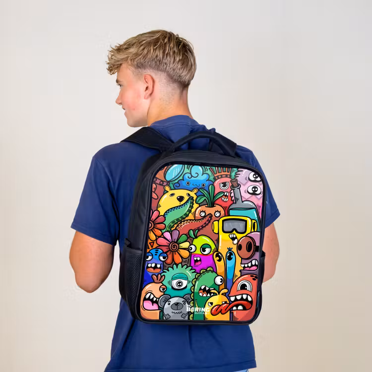Kinder rugzak - Expressief en druk patroon met monsters — 6