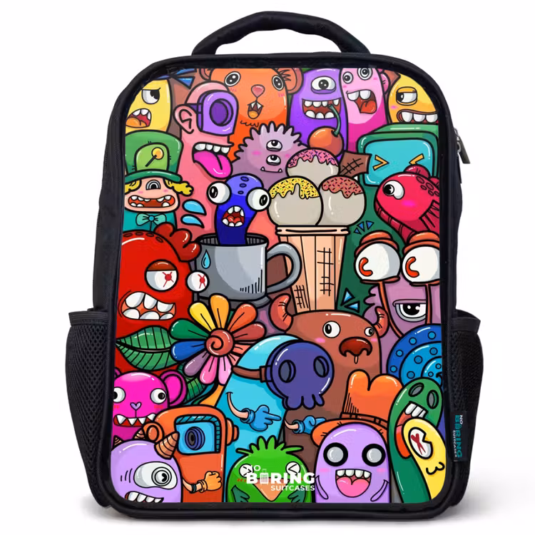 Kinder rugzak - Monsters, bloemen en ijsje patroon — 1
