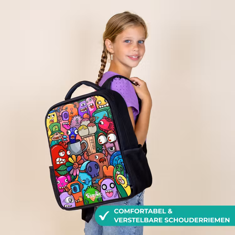Kinder rugzak - Monsters, bloemen en ijsje patroon — 3