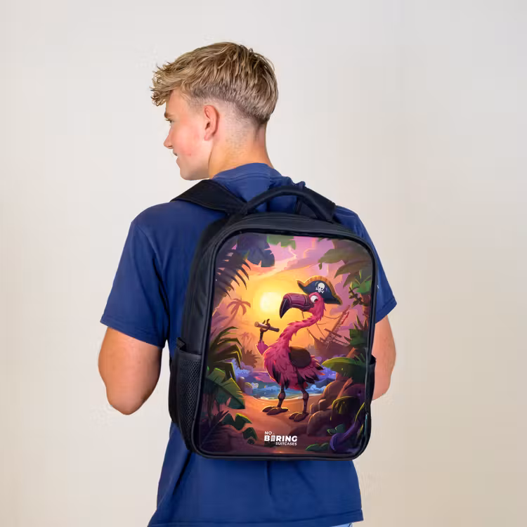 Kinder rugzak - Piraten flamingo op een tropisch pad — 6