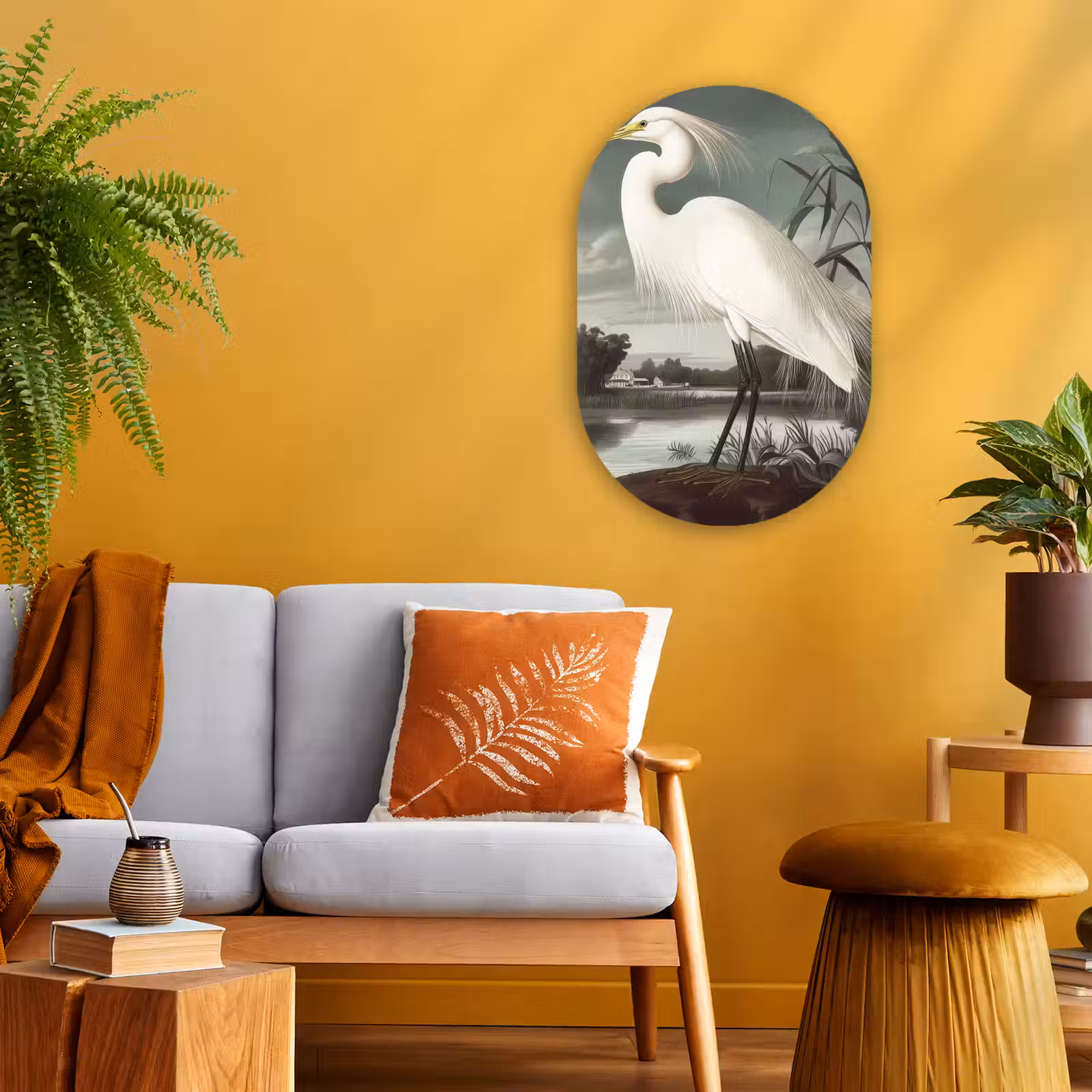 Muurovaal - Reiger - Planten - Wolken - Wit — 1