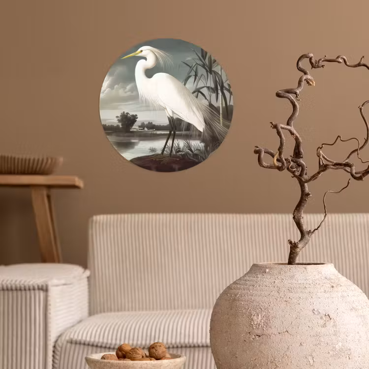 Behangcirkel - Reiger - Planten - Wolken - Wit — 2