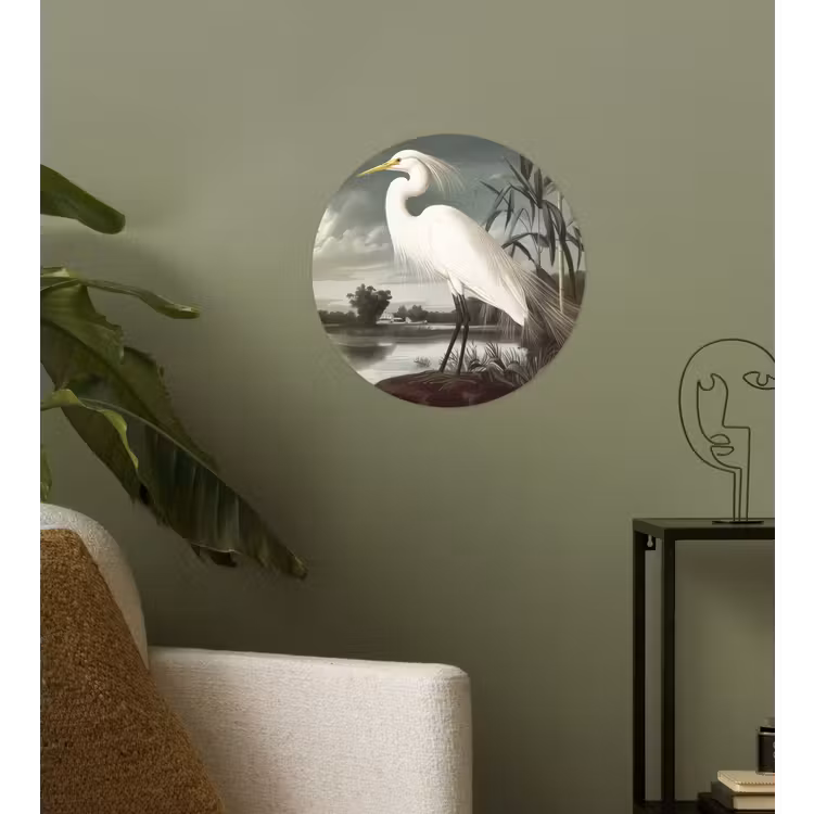 Behangcirkel - Reiger - Planten - Wolken - Wit — 3