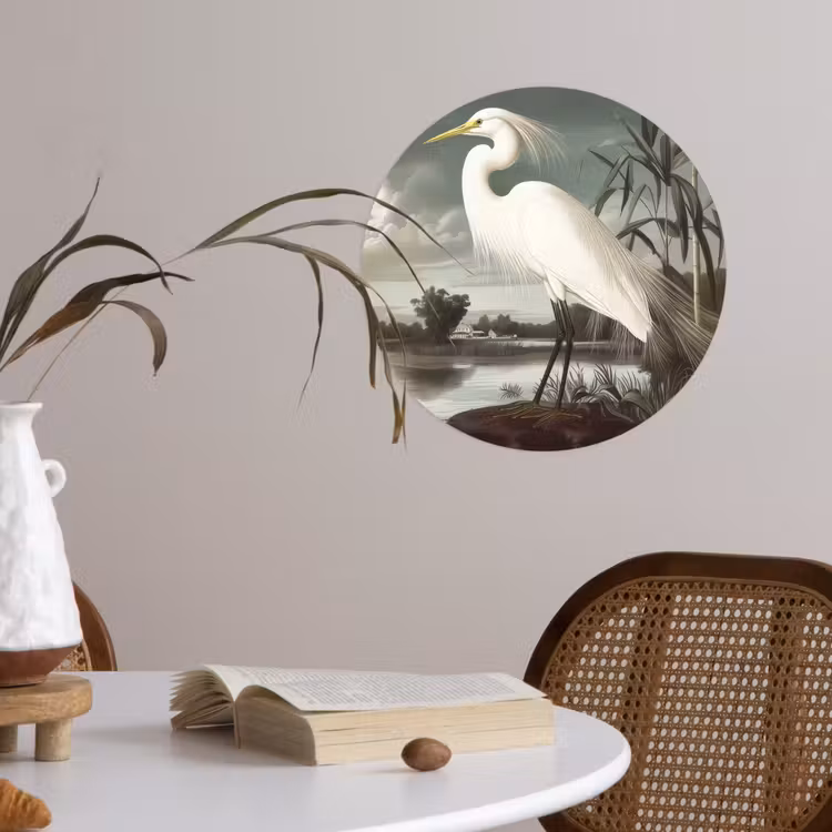 Behangcirkel - Reiger - Planten - Wolken - Wit — 4