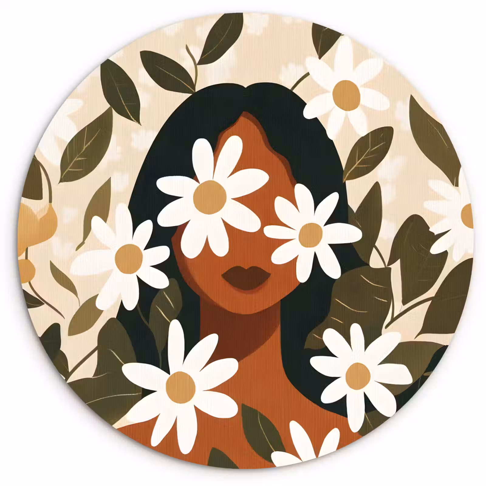 Muurcirkel - Illustratie - Vrouw - Madeliefjes - Wit — 1