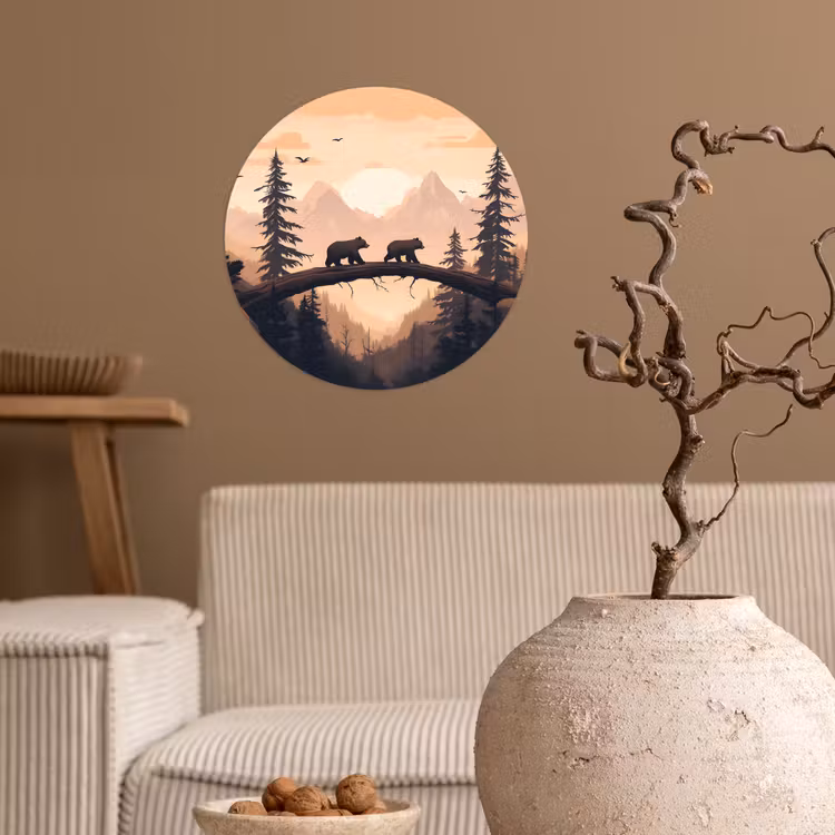 Behangcirkel - Beren - Bomen - Landschap - Zonsondergang — 2