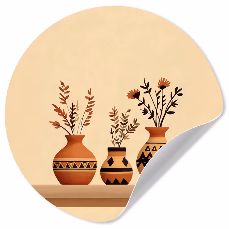 Behangcirkel - Vazen - Bloemen - Bladeren - Minimalistisch — 1