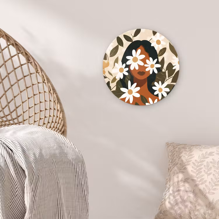 Muurcirkel - Illustratie - Vrouw - Madeliefjes - Wit — 5