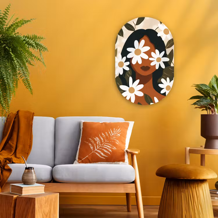 Muurovaal - Illustratie - Vrouw - Madeliefjes - Wit — 1