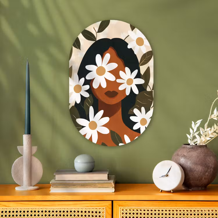 Muurovaal - Illustratie - Vrouw - Madeliefjes - Wit — 2