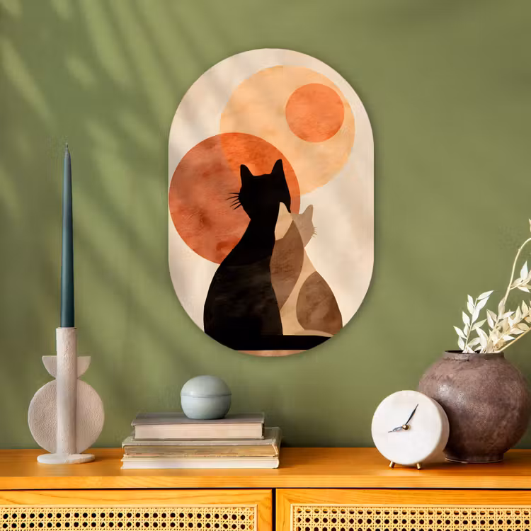 Muurovaal - Katten - Zwart - Abstract - Cirkels — 2