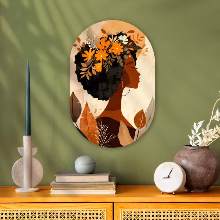 Muurovaal - Vrouw - Krullen - Bloemen - Beige — 2