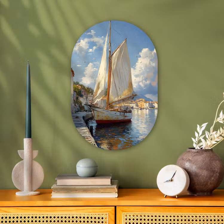 Muurovaal - Zeilschip - Huizen - Kade - Zee — 2