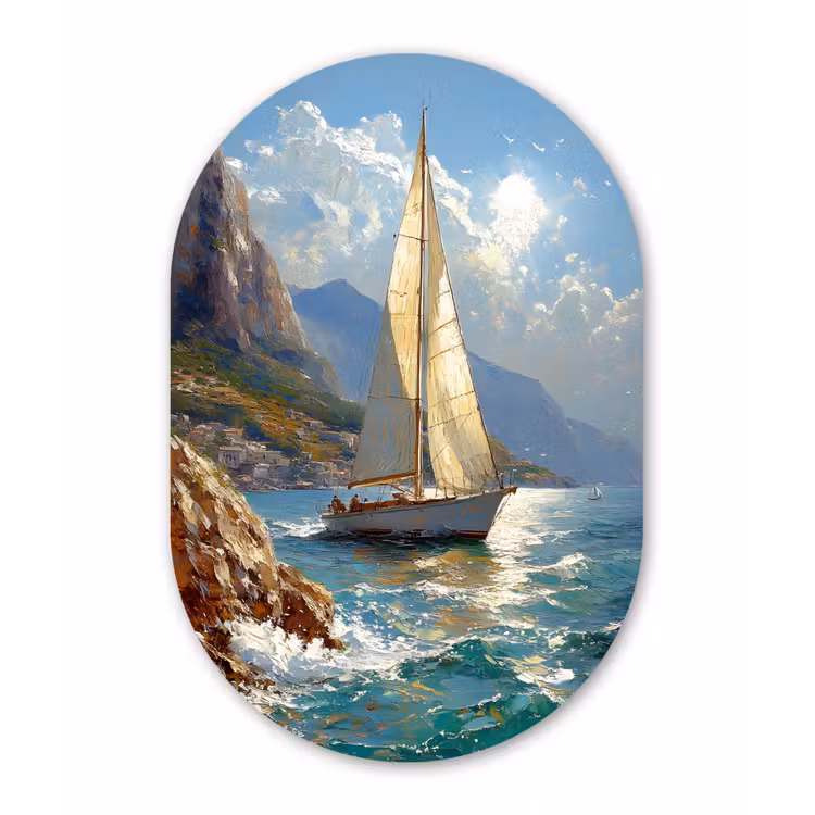 Muurovaal - Zeilschip - Zee - Rotsen - Wolken — 3