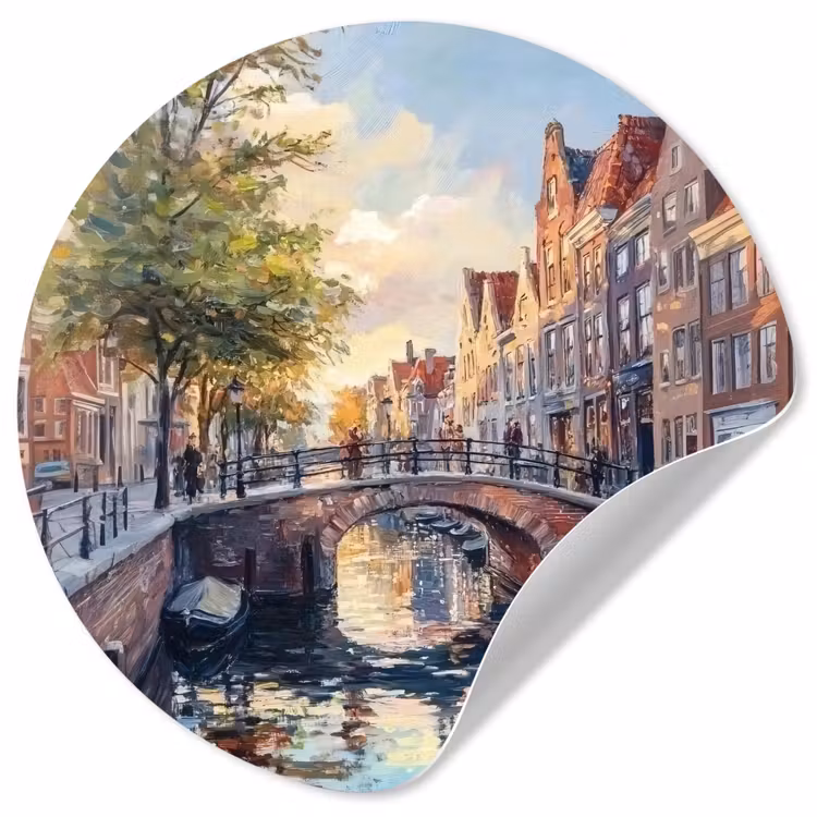 Behangcirkel - Brug - Stad - Huizen - Boot — 1