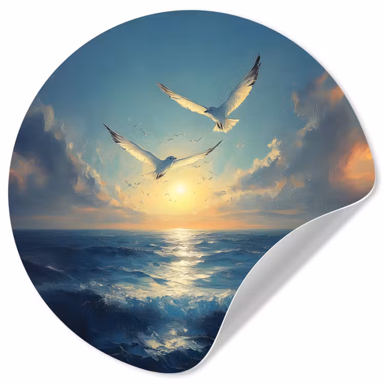 Behangcirkel - Meeuwen - Zee - Wolken -Blauw — 1