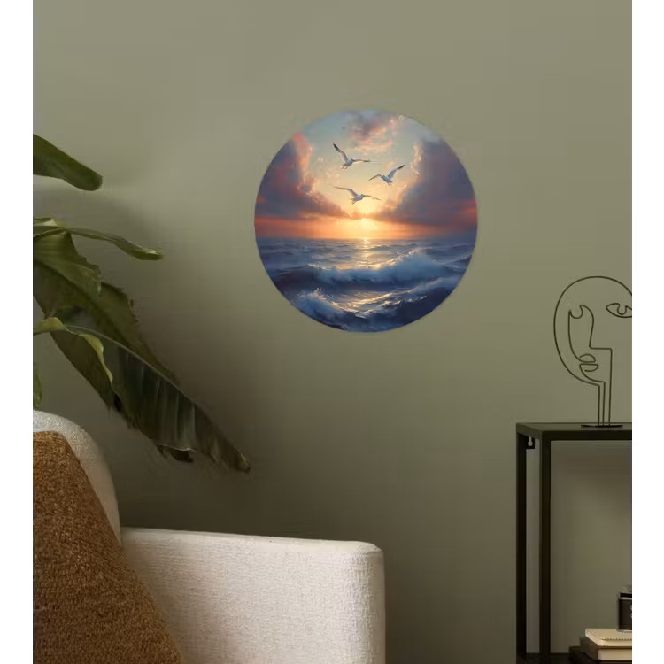 Behangcirkel - Meeuwen - Zonsondergang - Zee - Wolken — 3