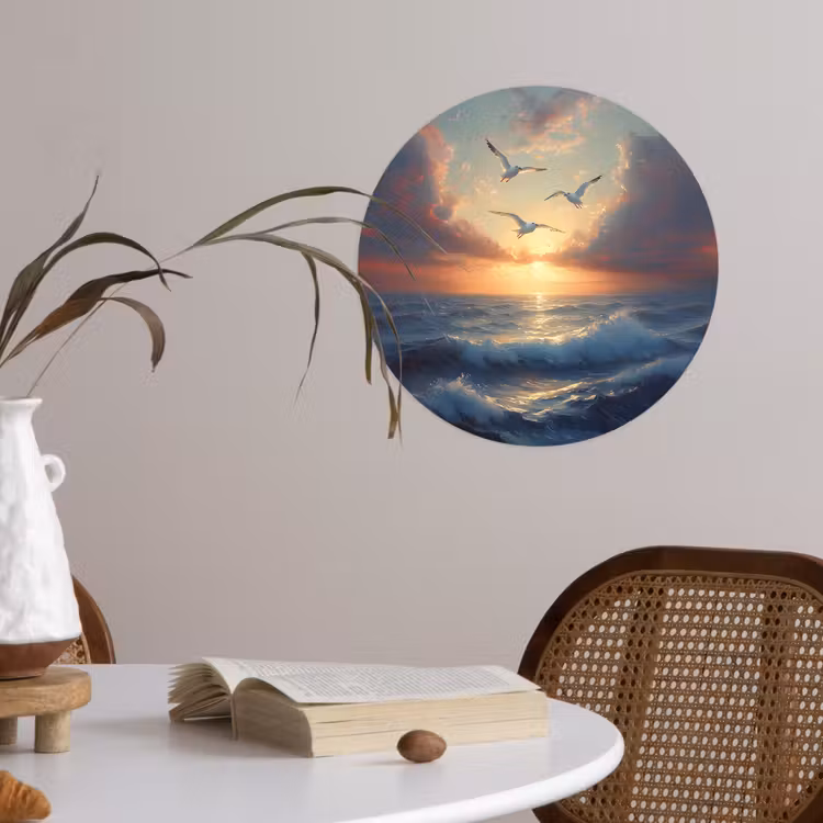 Behangcirkel - Meeuwen - Zonsondergang - Zee - Wolken — 4
