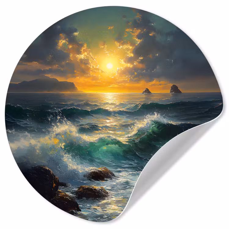Behangcirkel - Zee - Zon - Golven - Rotsen — 1