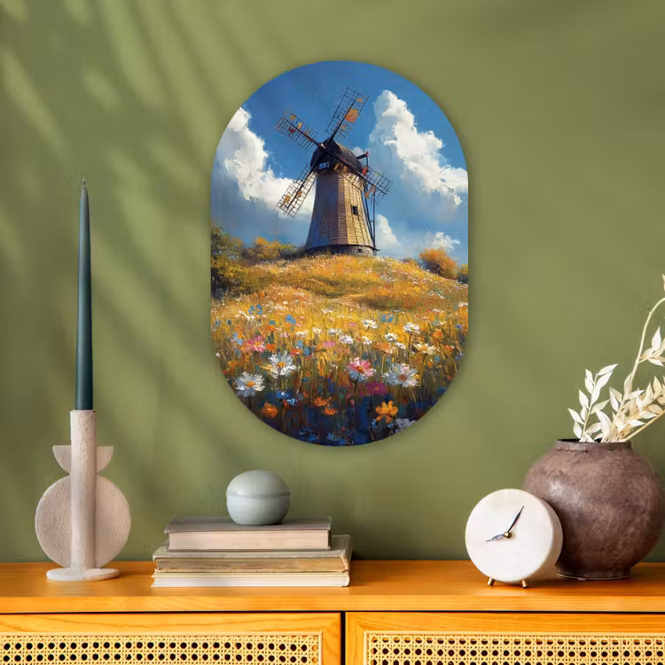Muurovaal - Windmolen - Heuvel - Bloemen - Kleurrijk — 2