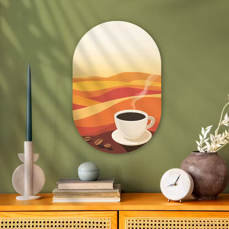 Muurovaal - Koffie - Landschap - Oranje - Koffiebonen — 1