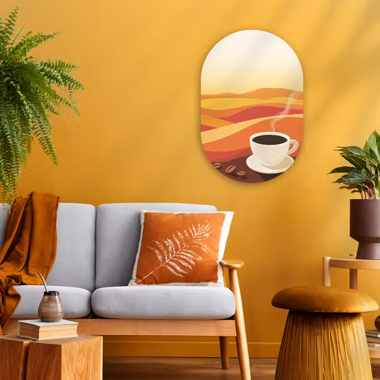 Muurovaal - Koffie - Landschap - Oranje - Koffiebonen — 2