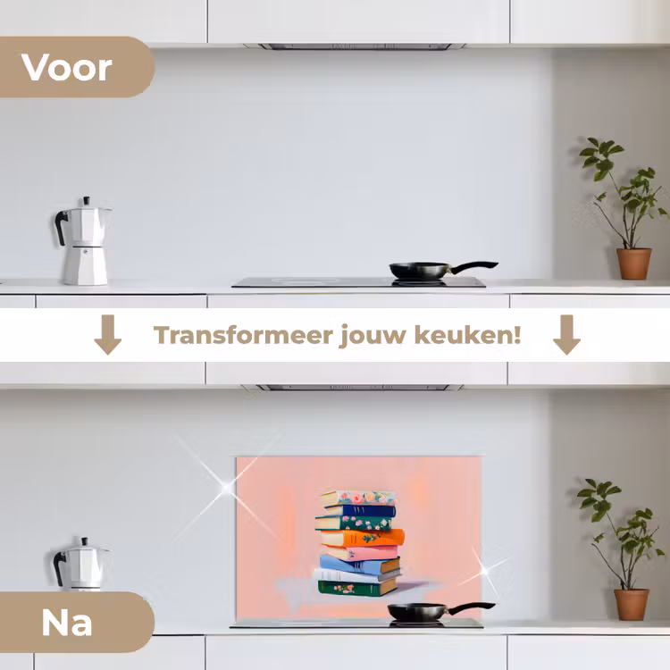 Spatscherm keuken - Boeken - Stapel - Kleurrijk — 3