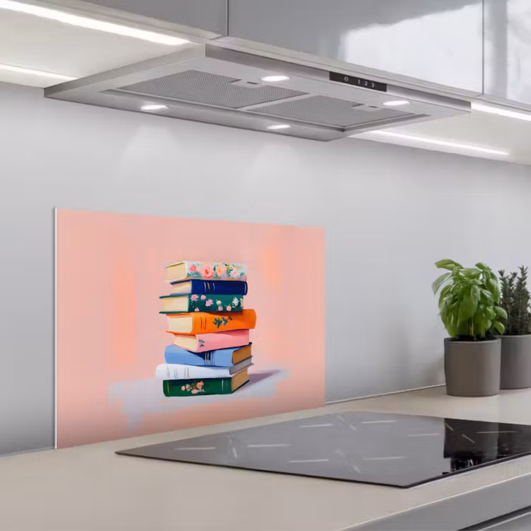 Spatscherm keuken - Boeken - Stapel - Kleurrijk — 5