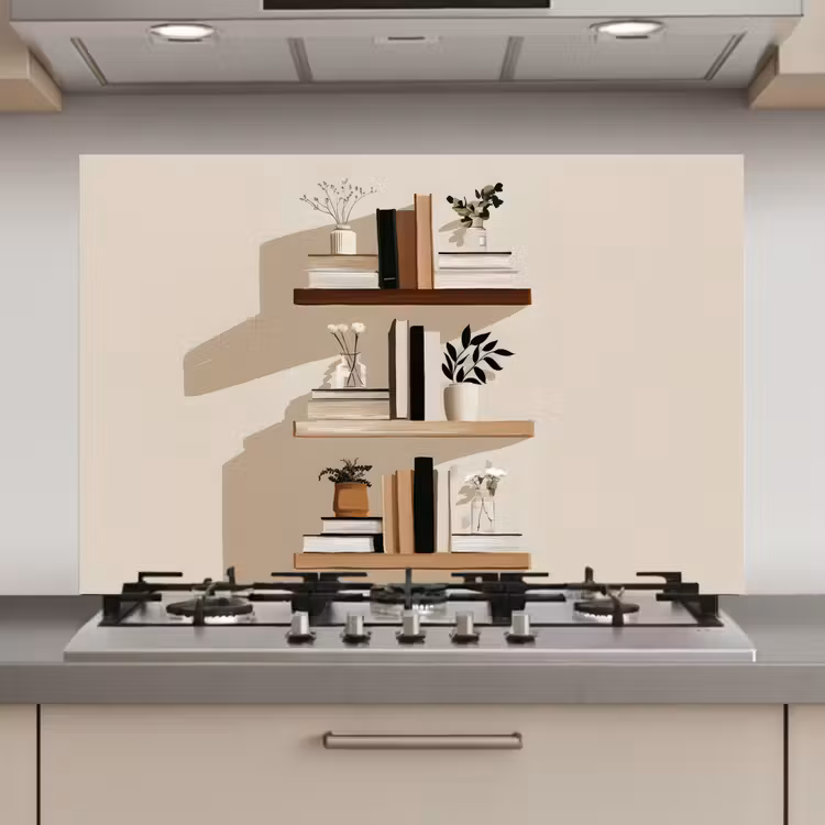 Spatscherm keuken - Plankjes - Boeken - Vaasjes - Planten — 1