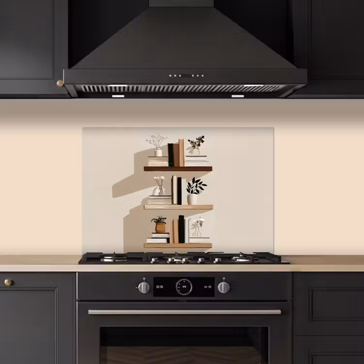 Spatscherm keuken - Plankjes - Boeken - Vaasjes - Planten — 2