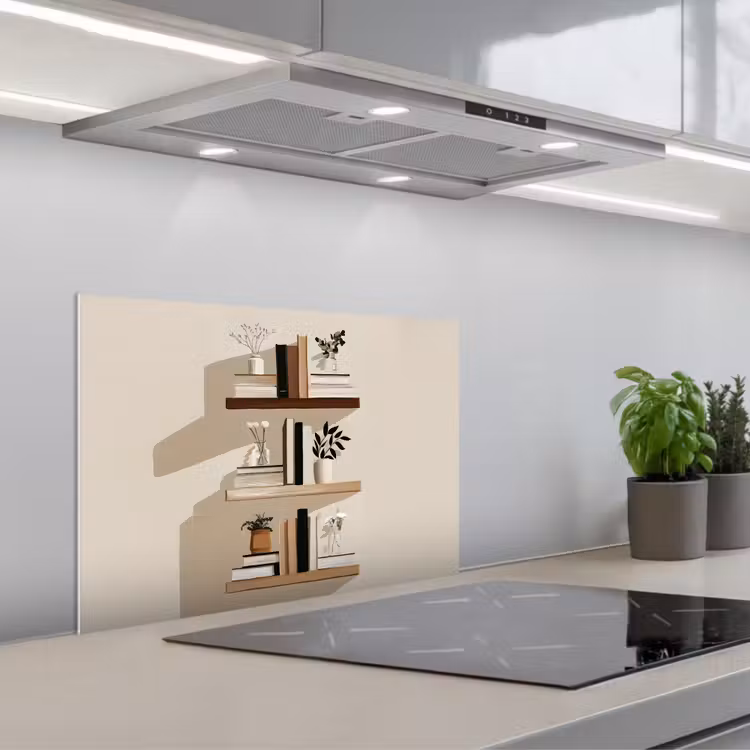Spatscherm keuken - Plankjes - Boeken - Vaasjes - Planten — 5