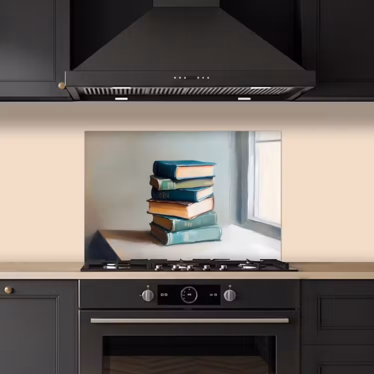 Spatscherm keuken - Stapel - Boeken - Groen - Daglicht — 2