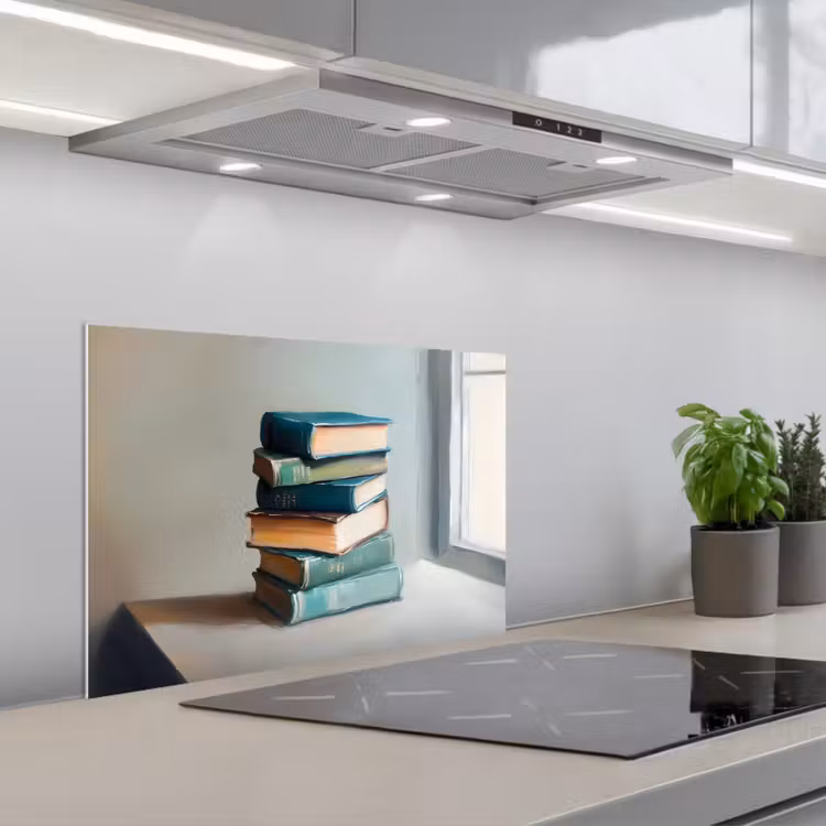 Spatscherm keuken - Stapel - Boeken - Groen - Daglicht — 5
