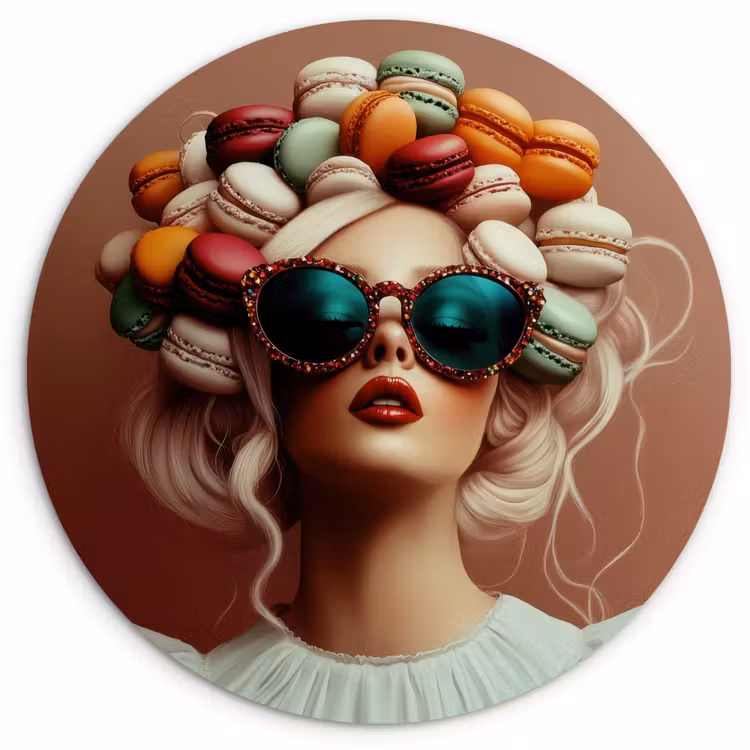 Muurcirkel - Vrouw - Macarons - Bril
