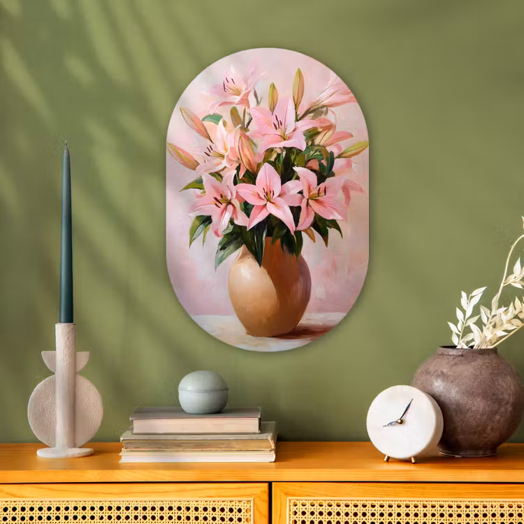Muurovaal - Vaas - Bloemen - Roze — 2