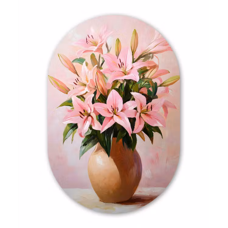 Muurovaal - Vaas - Bloemen - Roze — 3
