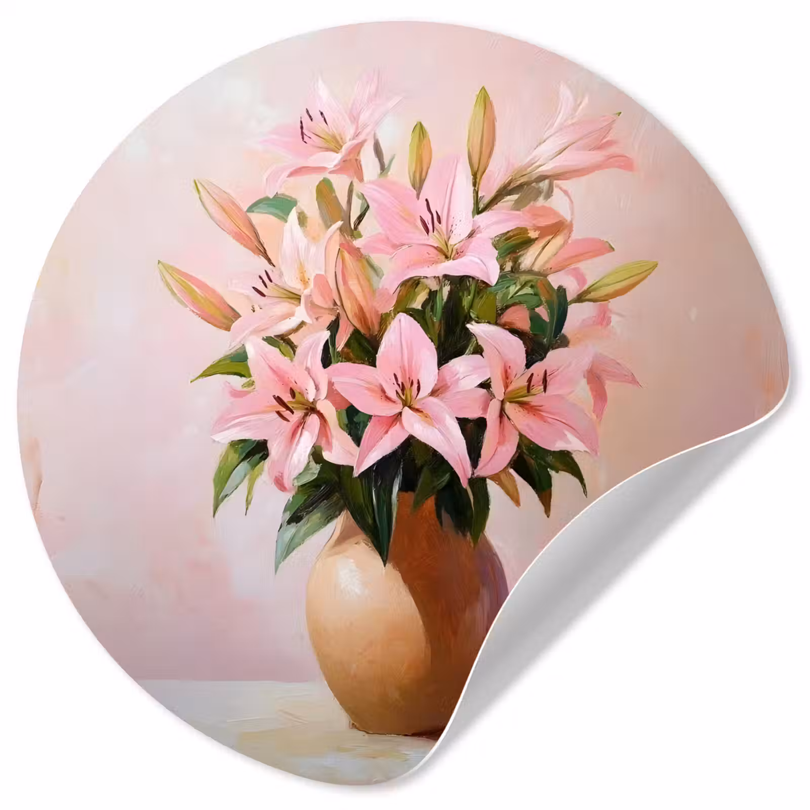 Behangcirkel - Vaas - Bloemen - Roze — 1