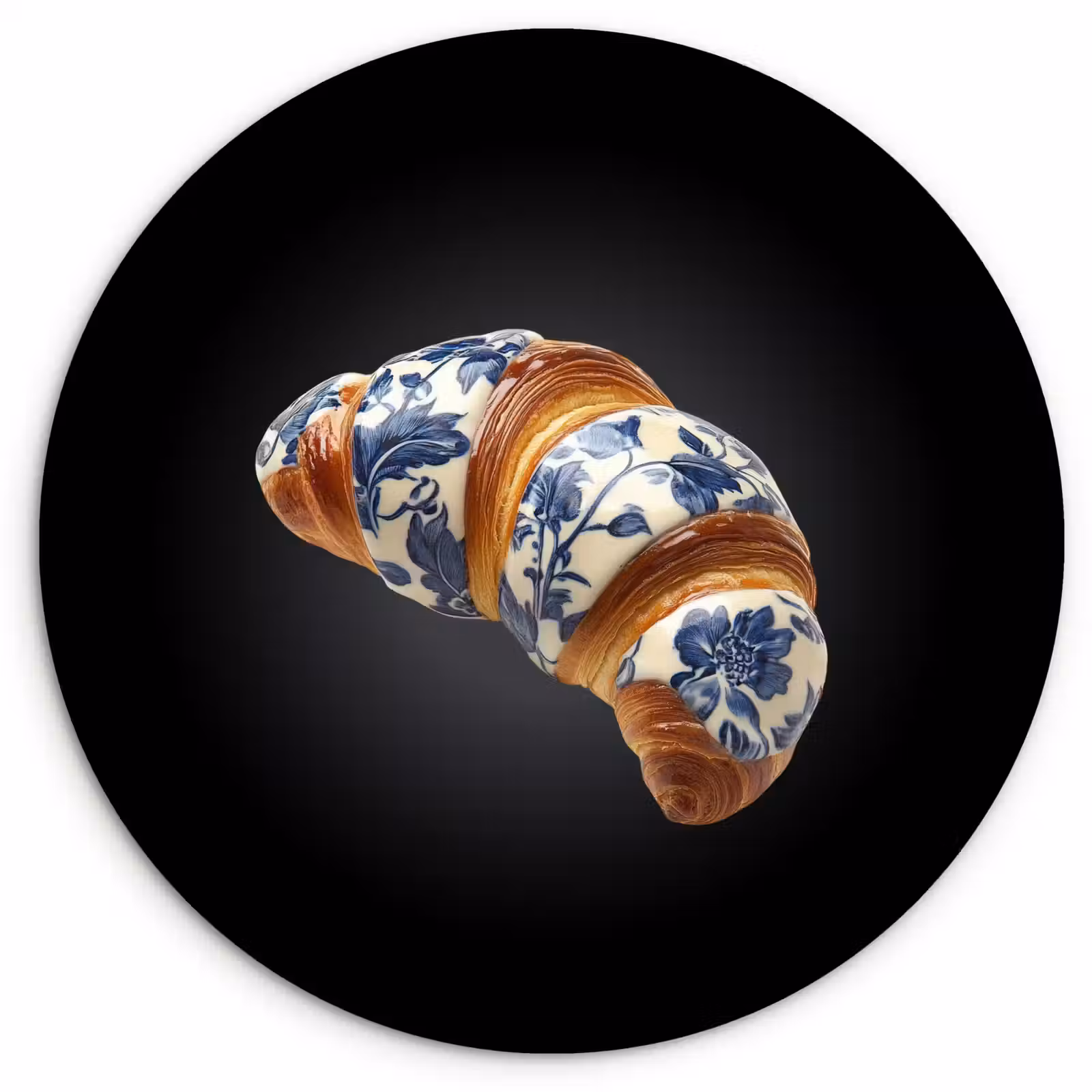 Muurcirkel - Croissant - Bloemenpatroon - Delftsblauw — 1