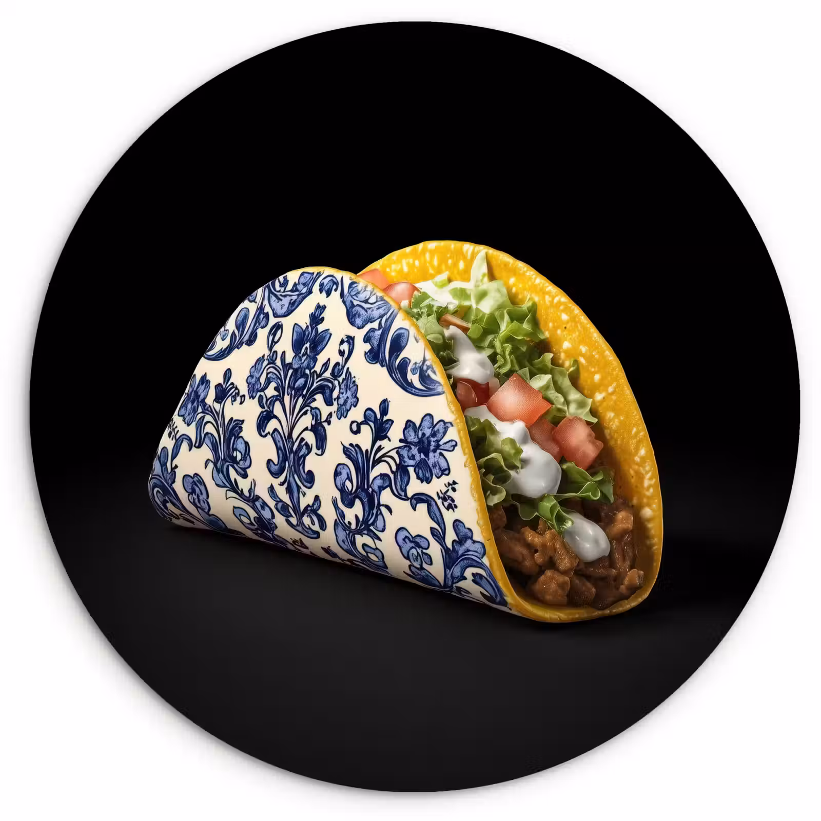 Muurcirkel - Taco - Vlees - Salade - Delftsblauw - Motief — 1