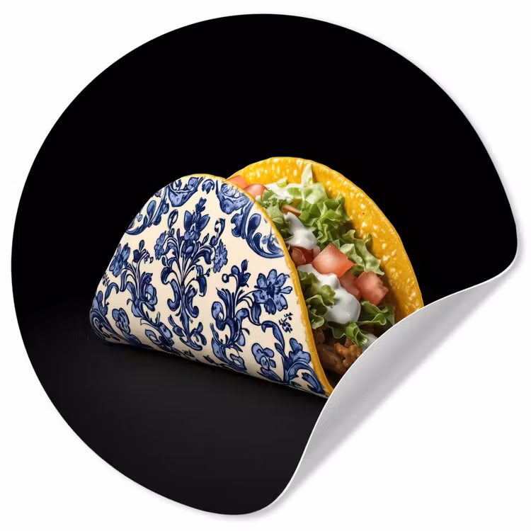 Behangcirkel - Taco - Vlees - Salade - Delftsblauw - Motief