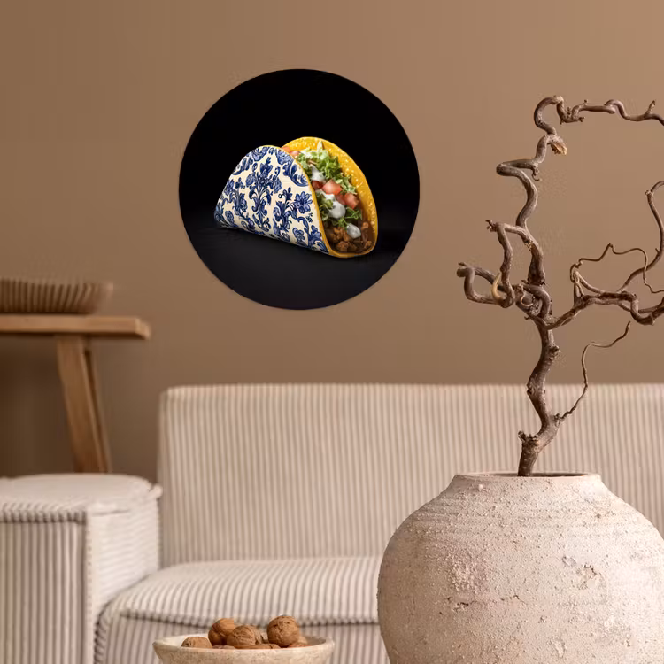 Behangcirkel - Taco - Vlees - Salade - Delftsblauw - Motief — 2