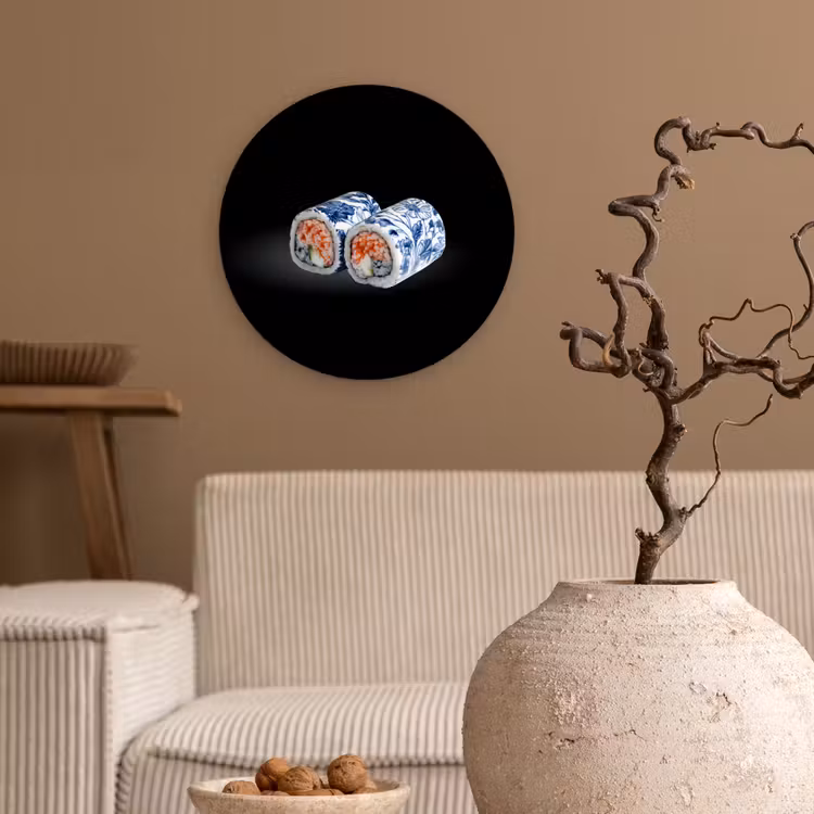 Muurcirkel - Sushi - Delfts blauw - Rijst - Vis - Elegant — 2