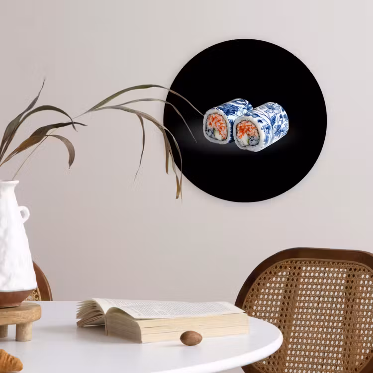 Muurcirkel - Sushi - Delfts blauw - Rijst - Vis - Elegant — 4
