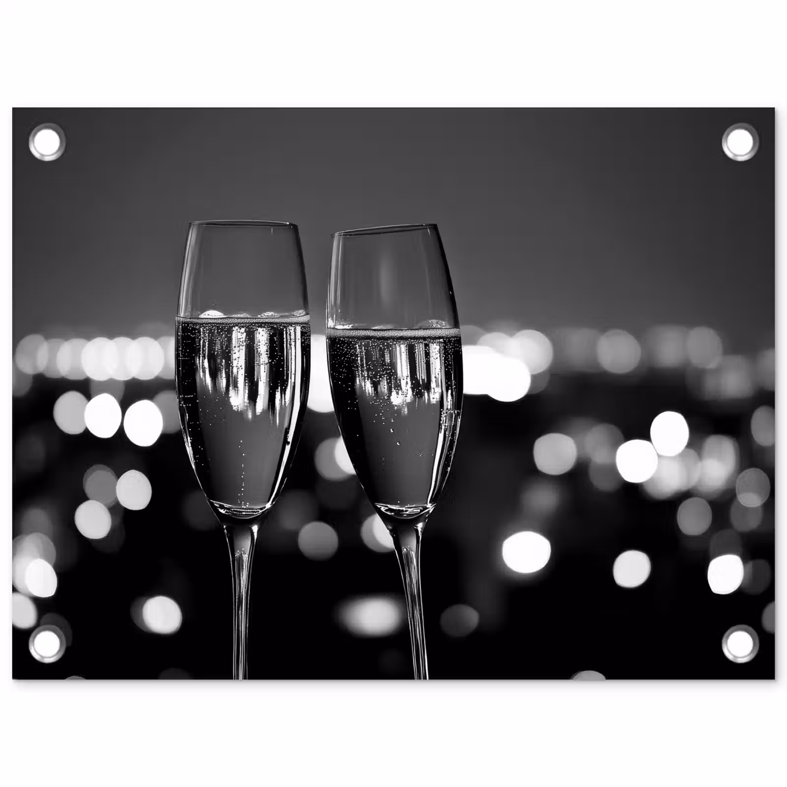 Tuinposter - Bubbels - Proosten - Champagneglazen - Stadslichten — 1