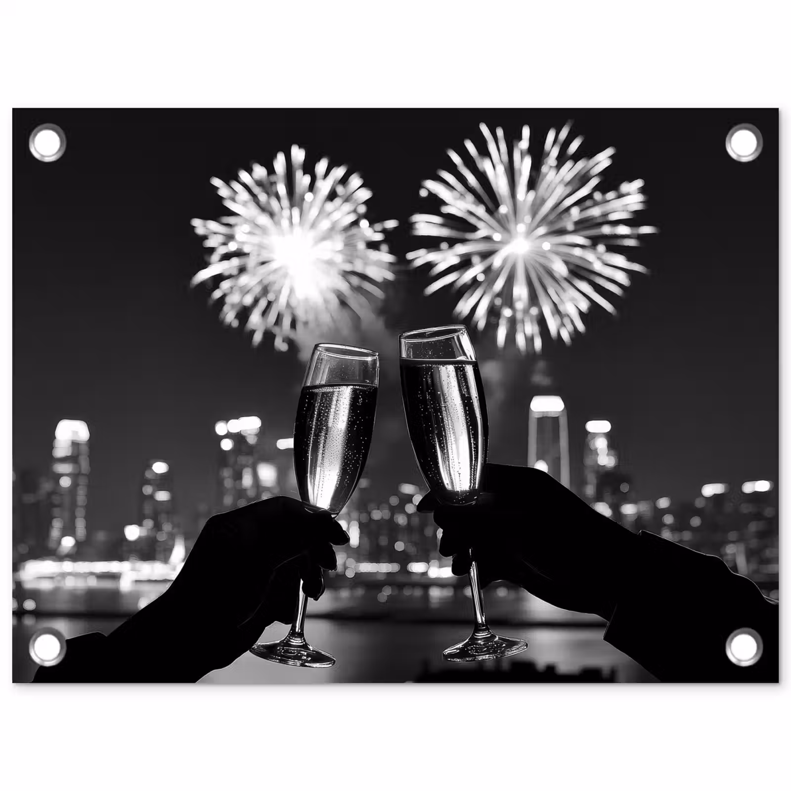 Tuinposter - Vuurwerk - Proosten - Skyline - Champagne — 1
