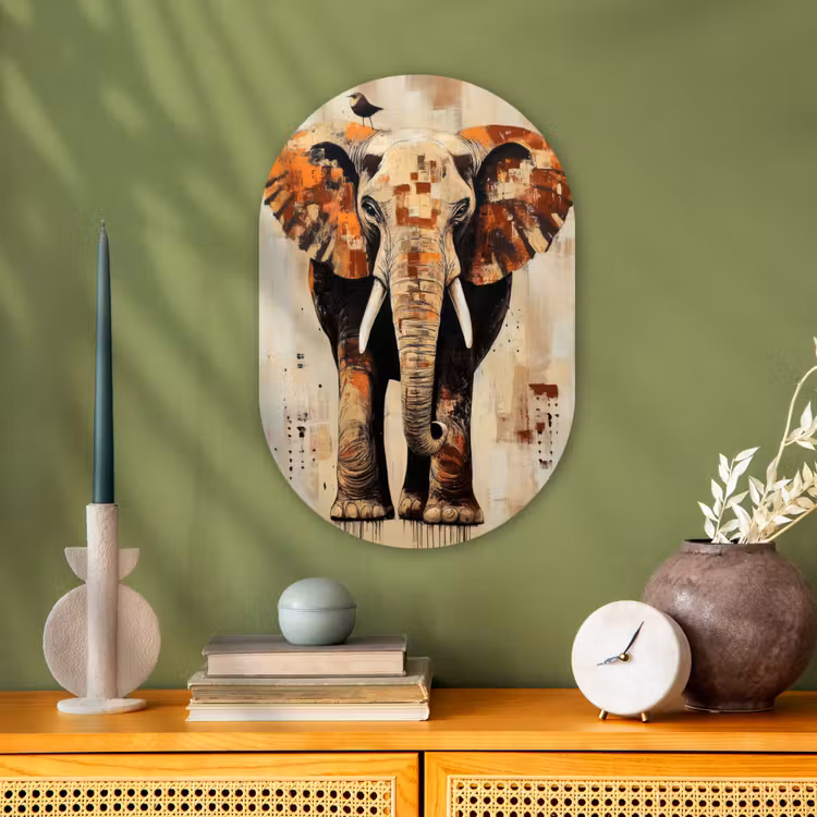 Muurovaal - Olifant - Slurf - Mozaïek - Abstract — 1