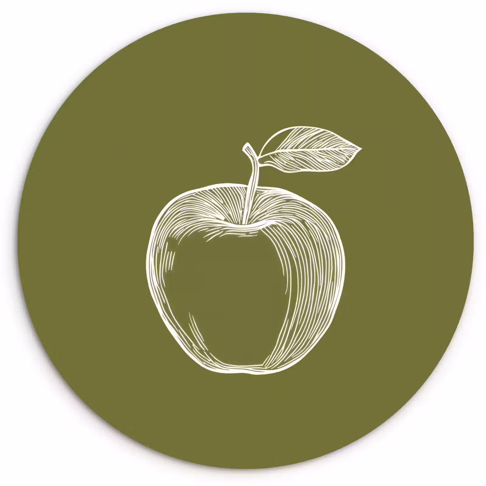Muurcirkel - Lijntekening - Appel - Olijfgroen - Blaadje — 1