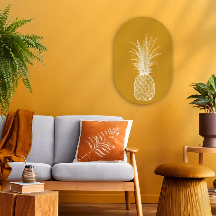 Muurovaal - Lijnillustratie - Ananas - Bladkroon - Okergeel — 2
