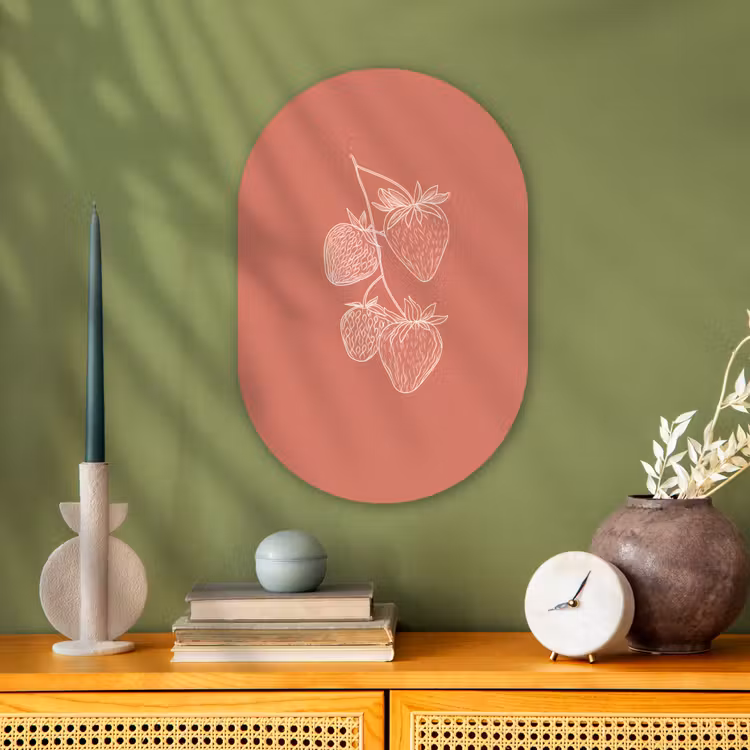 Muurovaal - Minimalistisch - Illustratie - Aardbei - Tak — 2