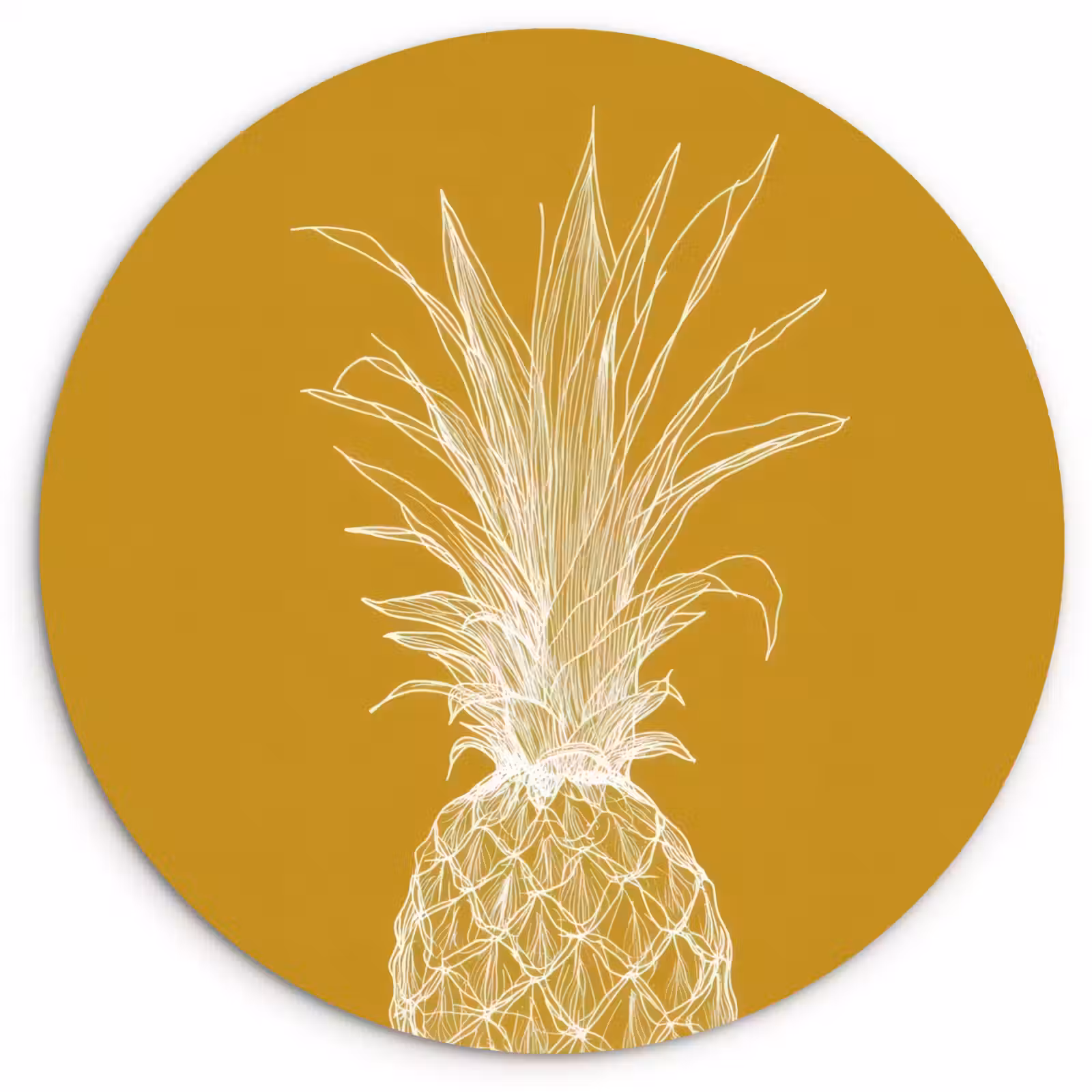 Muurcirkel - Lijnillustratie - Ananas - Bladkroon - Okergeel — 1